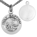 Women's Sterling Silver Small Baptism Necklace Round with Chain Options - 18&quot; 1.8mm Sterling Silver Chain + Clasp