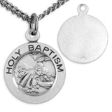 Women's Sterling Silver Small Baptism Necklace Round with Chain Options - 18&quot; 1.8mm Sterling Silver Chain + Clasp