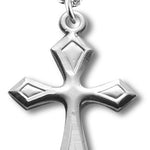 Women's Sterling Silver Beveled Edge Cross Necklace with Chain Options - 18&quot; 1.8mm Sterling Silver Chain + Clasp