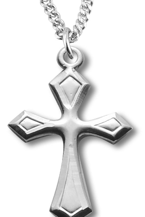 Women's Sterling Silver Beveled Edge Cross Necklace with Chain Options