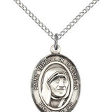 St. Teresa of Calcutta Medal, Sterling Silver, Medium - 18&quot; 1.2mm Sterling Silver Chain + Clasp