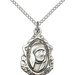 St. Teresa of Calcutta Medal, Sterling Silver - 18&quot; 1.2mm Sterling Silver Chain + Clasp
