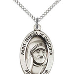 St. Teresa of Calcutta Medal, Sterling Silver - 18&quot; 1.2mm Sterling Silver Chain + Clasp