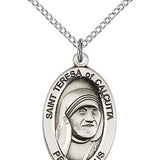 St. Teresa of Calcutta Medal, Sterling Silver - 18&quot; 1.2mm Sterling Silver Chain + Clasp
