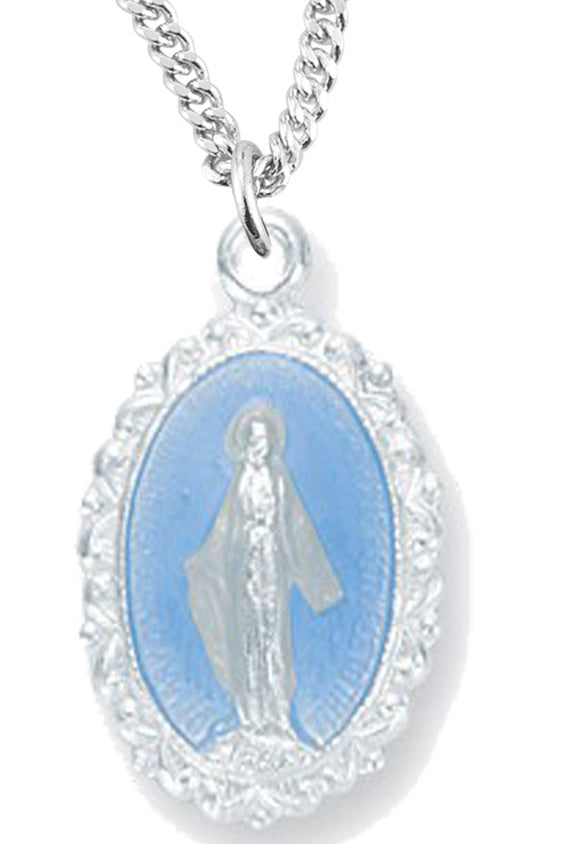 Child Size Blue Miraculous Necklace, Sterling Silver with Chain - Sterling Silver