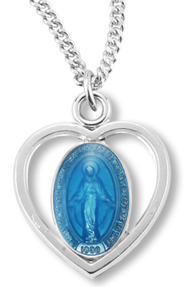 Girl's Blue Miraculous Necklace, Sterling Silver with Chain - Sterling Silver
