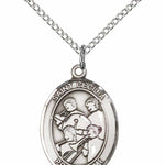 Boy's Pewter Oval St. Cecilia Marching Band Medal - 18&quot; Rhodium Plated Medium Chain + Clasp