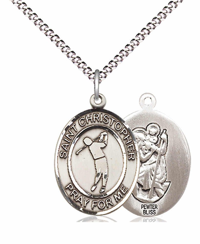 Boy's Pewter Oval St. Christopher Golf Medal