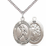 Boy's Pewter Oval St. Sebastian Football Medal - 18&quot; Rhodium Plated Medium Chain + Clasp