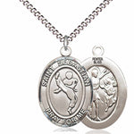Boy's Pewter Oval St. Sebastian Martial Arts Medal - 18&quot; Rhodium Plated Medium Chain + Clasp