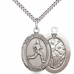 Boy's Pewter Oval St. Sebastian Track and Field Medal - 18&quot; Rhodium Plated Medium Chain + Clasp
