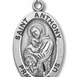 Boy's Saint Anthony Necklace Oval Sterling Silver with Chain - 20&quot; 2.2mm Stainless Steel Chain with Clasp