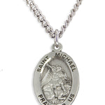 Boy's Saint Michael Necklace Oval Sterling Silver with Chain - 20&quot; 2.2mm Stainless Steel Chain with Clasp