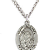 Boy's Saint Michael Necklace Oval Sterling Silver with Chain - 20&quot; 2.2mm Stainless Steel Chain with Clasp