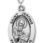 Boy's St. Jerome Necklace Oval Sterling Silver with Chain - 20&quot; 2.2mm Stainless Steel Chain with Clasp