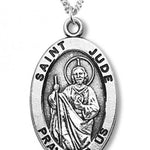 Boy's St. Jude Necklace Oval Sterling Silver with Chain - 18&quot; 1.2mm Sterling Silver Chain + Clasp