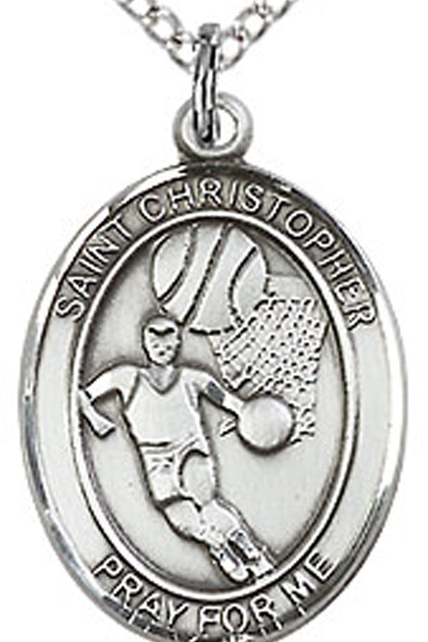Boy's Sterling Silver Saint Christopher Basketball Oval Medal