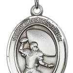 Boy's Sterling Silver Saint Christopher Football Medal - 18&quot; 2.1mm Rhodium Plate Chain + Clasp