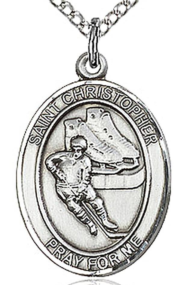 Boy's Sterling Silver Saint Christopher Hockey Medal
