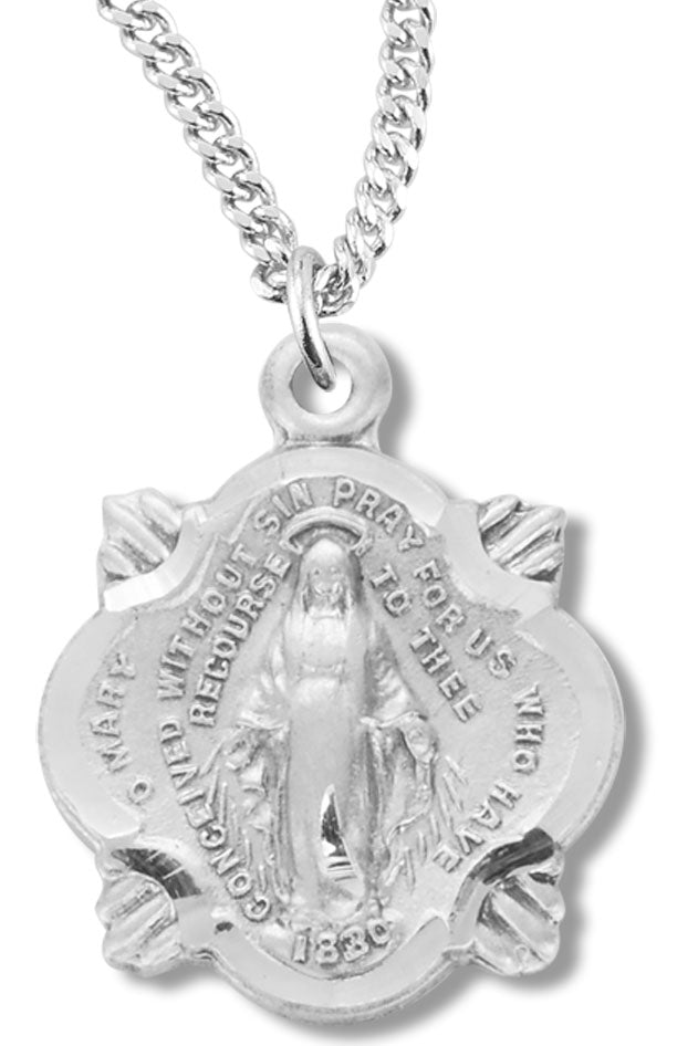 Women's Budded Edge Miraculous Necklace, Sterling Silver with Chain Options