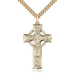 Celtic Cross Pendant, Gold Filled - 24&quot; 2.4mm Gold Plated Chain + Clasp