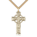 Celtic Cross Pendant, Gold Filled - 24&quot; 2.4mm Gold Plated Chain + Clasp