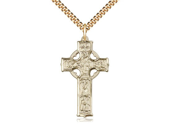 Celtic Cross Pendant, Gold Filled - 24&quot; 2.4mm Gold Plated Chain + Clasp