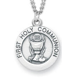 Women's Sterling Silver Round First Communion Necklace with Chain Options - 18&quot; 1.8mm Sterling Silver Chain + Clasp