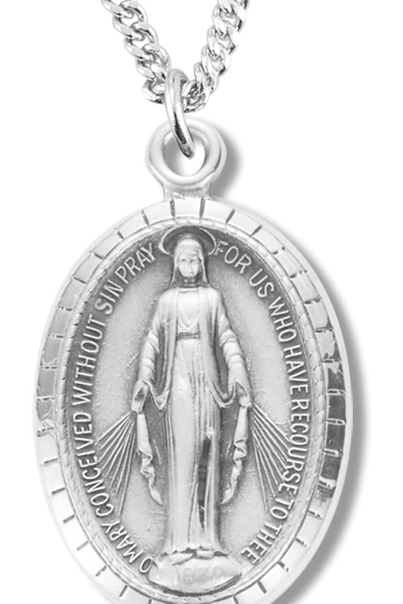 Women's Contemporary Border Miraculous Necklace, Sterling Silver with Chain Options - 18&quot; 1.8mm Sterling Silver Chain + Clasp