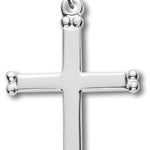 Women's Sterling Silver Double Beaded End Cross Necklace High Polish Finish with Chain Options - 18&quot; 1.8mm Sterling Silver Chain + Clasp