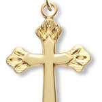 Women's 14kt Gold Over Sterling Silver Budded Etched Tip Cross Necklace + 18 Inch Gold Plated Chain &amp; Clasp - Gold-tone