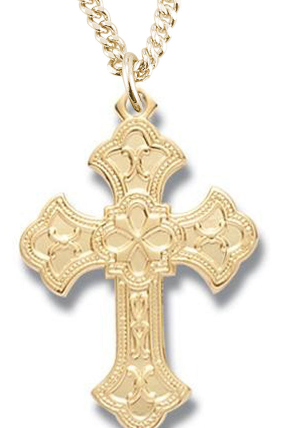 Women's 14kt Gold Over Sterling Silver Traditional Cross Necklace + 18 Inch Gold Plated Chain &amp; Clasp - Gold-tone