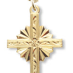 Women's 14kt Gold Over Sterling Silver Starburst Etching Cross Necklace + 18&quot; Gold Plated Chain &amp; Clasp - Gold-tone