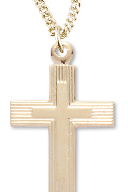 Women's 14kt Gold Over Sterling Silver Striped Etched Cross Necklace + 18 Inch Gold Plated Chain &amp; Clasp - Gold-tone