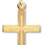 Women's 14kt Gold Plated Slim Line Stripe Etched Cross Necklace + 18 Inch Gold Plated Chain &amp; Clasp - Gold-tone