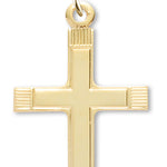 Women's 14kt Gold Over Sterling Silver Stripe Tips Squared Edge Cross + 18 Inch Gold Plated Chain &amp; Clasp - Gold-tone