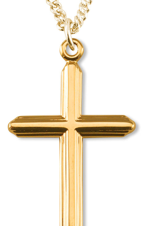 Women's 14kt Gold Over Sterling Silver Beveled Edge Cross Pendant + 18 Inch Gold Plated Chain &amp; Clasp - Gold-tone
