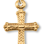 Girl's 14kt Gold Over Sterling Silver Leaf Tip Wave Pattern Cross Pendant + 16 Inch Gold Plated Chain &amp; Clasp - Gold-tone