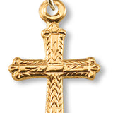 Girl's 14kt Gold Over Sterling Silver Leaf Tip Wave Pattern Cross Pendant + 16 Inch Gold Plated Chain &amp; Clasp - Gold-tone