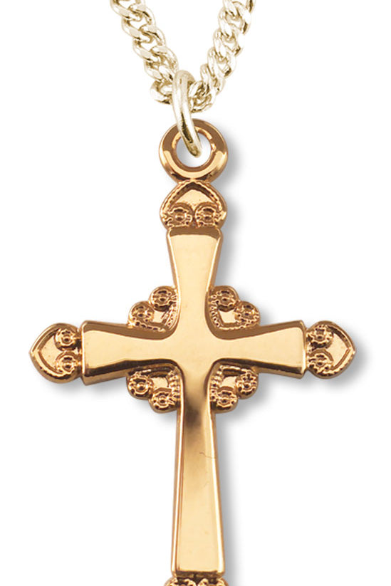Women's 14kt Gold Over Sterling Silver Floral Accent Tip Cross Pendant + 18 Inch Gold Plated Chain - Gold-tone