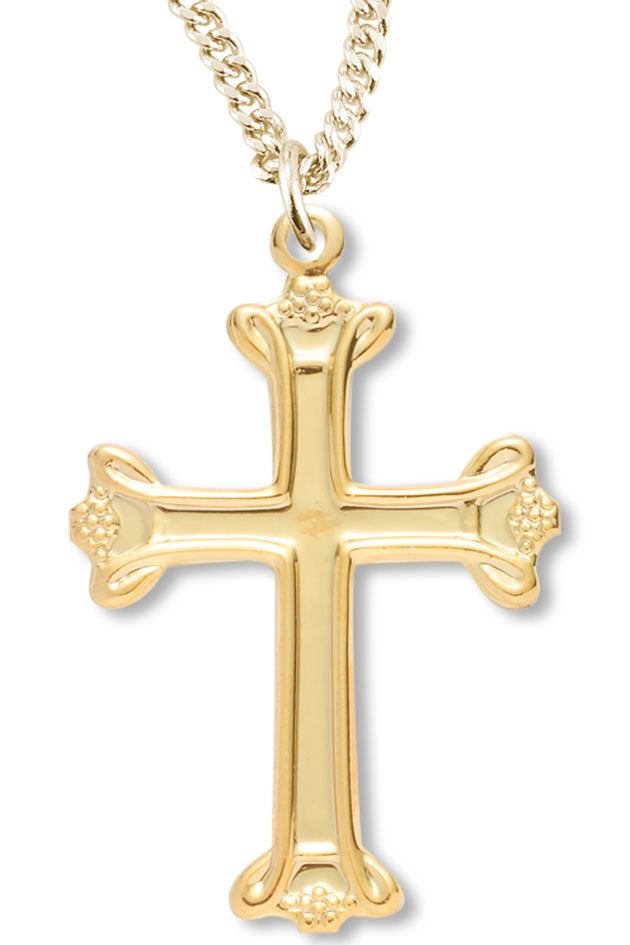 Women's 14kt Gold Over Sterling Silver Loop Tip Cross Raised Border Pendant + 18 Gold Plated Chain &amp; Clasp - Gold-tone