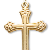 Women's 14kt Gold Plated Small Cross Pendant Fleur De Lis Tips + 18 Inch Gold Plated Chain &amp; Clasp - Gold-tone
