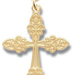 Women's 14kt Gold Plated Raised Border Heart Shaped Tip Cross + 18 Inch Gold Plated Chain &amp; Clasp - Gold-tone