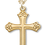Women's 14kt Gold Over Sterling Silver Larger Fleur De Lis Tip Cross Pendant +18 Gold Plated Chain &amp; Clasp - Gold-tone