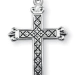 Cross Necklace Blackened Etched, Sterling Silver with Chain - 18&quot; 1.8mm Sterling Silver Chain + Clasp