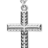 Women's Sterling Silver Etched Cross Necklace with Inlay with Chain Options