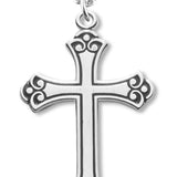 Cross Necklace Fancy Black Etched Enameled, Sterling Silver with Chain