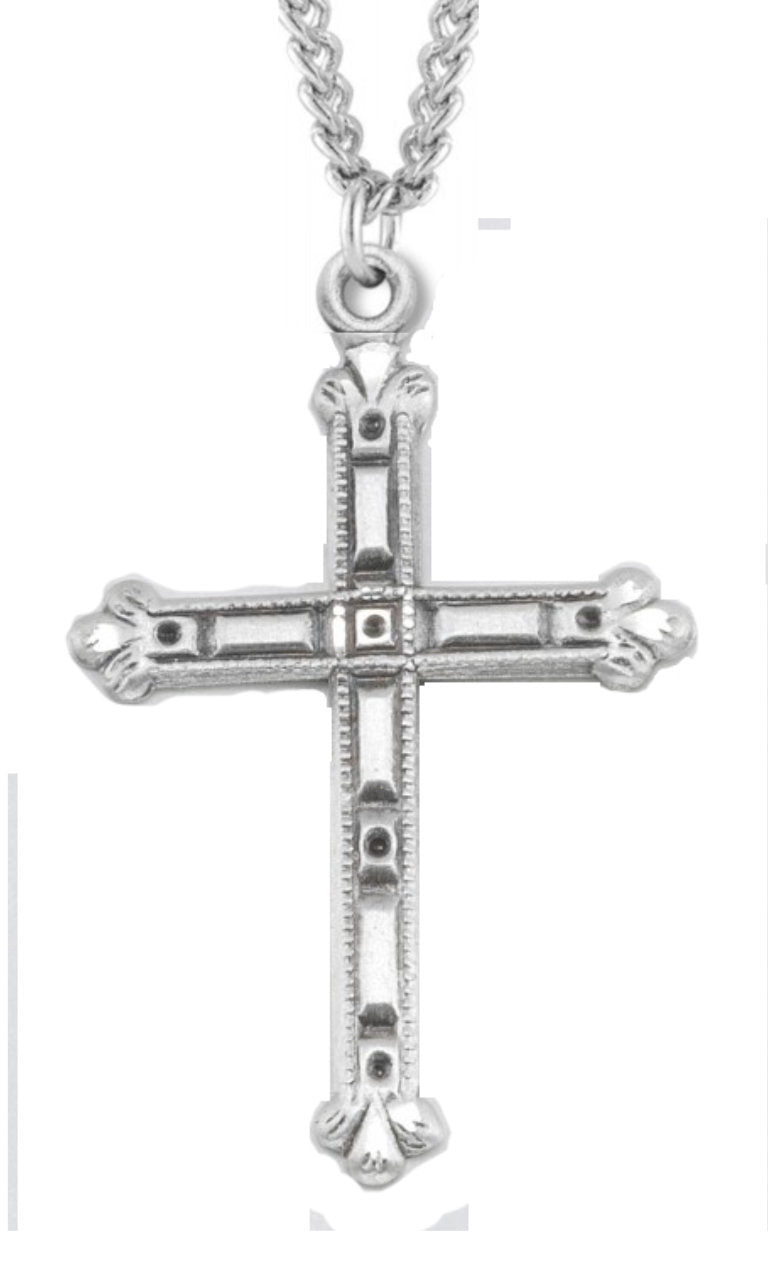 Cross Necklace Flare Tip, Sterling Silver with Chain - 20&quot; 2.2mm Stainless Steel Chain with Clasp