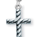 Cross Necklace Lined, Sterling Silver with Chain - 18&quot; 1.8mm Sterling Silver Chain + Clasp