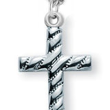 Cross Necklace Lined, Sterling Silver with Chain - 18&quot; 1.8mm Sterling Silver Chain + Clasp